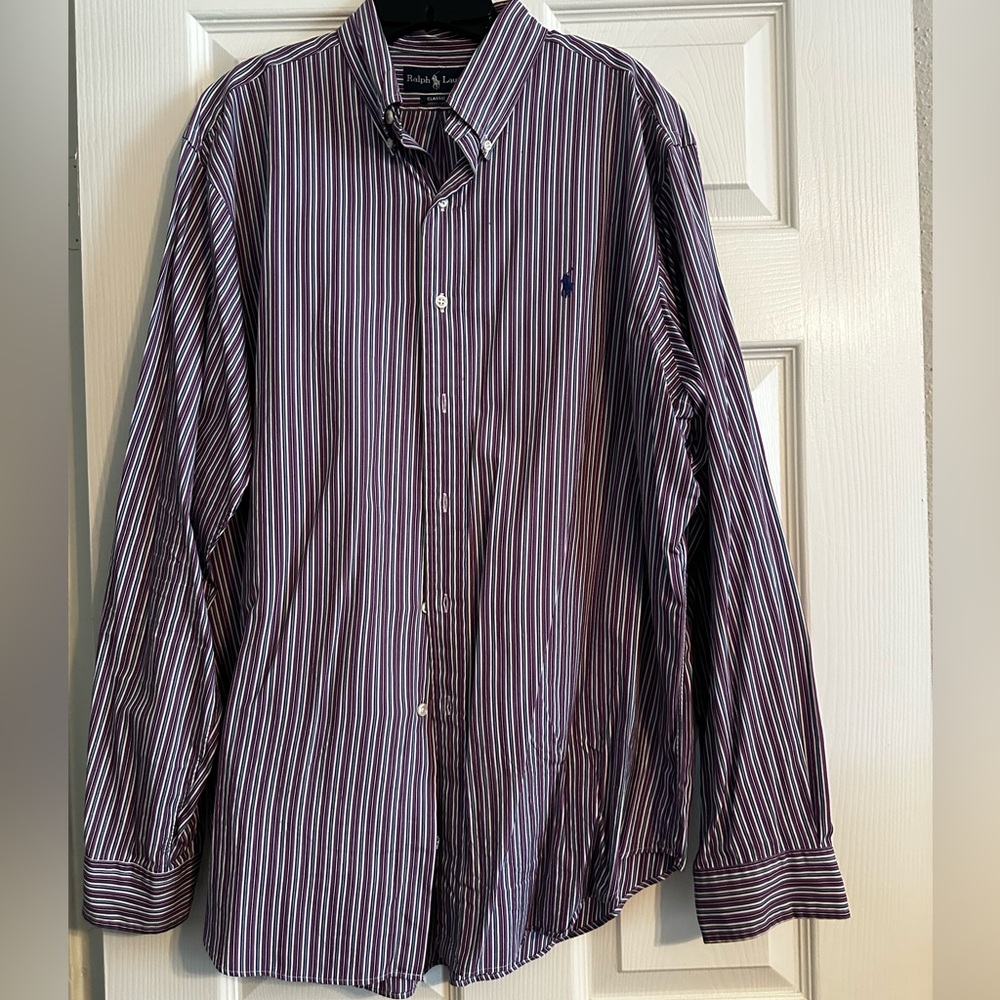 Ralph Lauren Men's Classic Fit Striped Purple Shirt